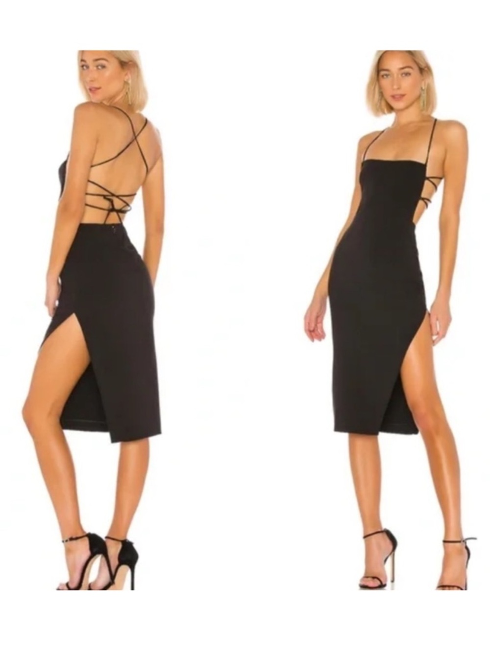 NEW NBD Becky Midi Dress Black Size Small NWT Going Out LBD Lace Up Open Back